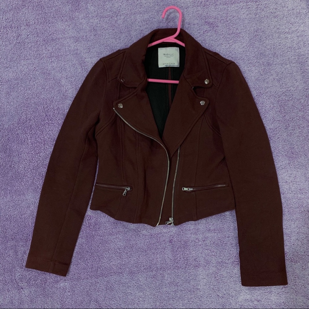 Zara Burgundy Moto Jacket | Size S